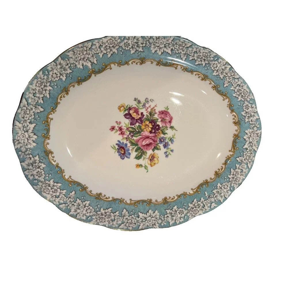 ROYAL ALBERT ENCHANTMENT platter bone china gold floral blue antique Dish Plate
